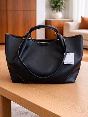 Sondra Roberts Black Pebble Vegan Tote with Top Handles